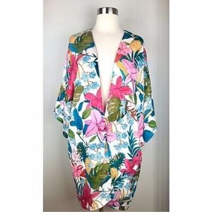 Tropical print kimono/cover up